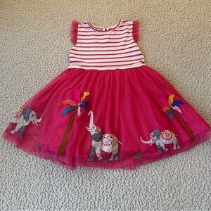 SOLD on CP - Mini Boden Pink Striped Dress with Elephant and Palm Tree